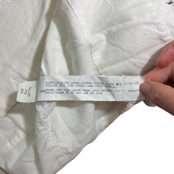 Trf white linen blend shirt button front crop length short sleeve S - Picture 4 of 7